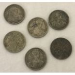 6 Indo China 20 cent coins all dated 1939 between dots.