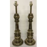 A pair of large brass ornamental table lamps, marked to lighting fitment "The Stiffel Company".