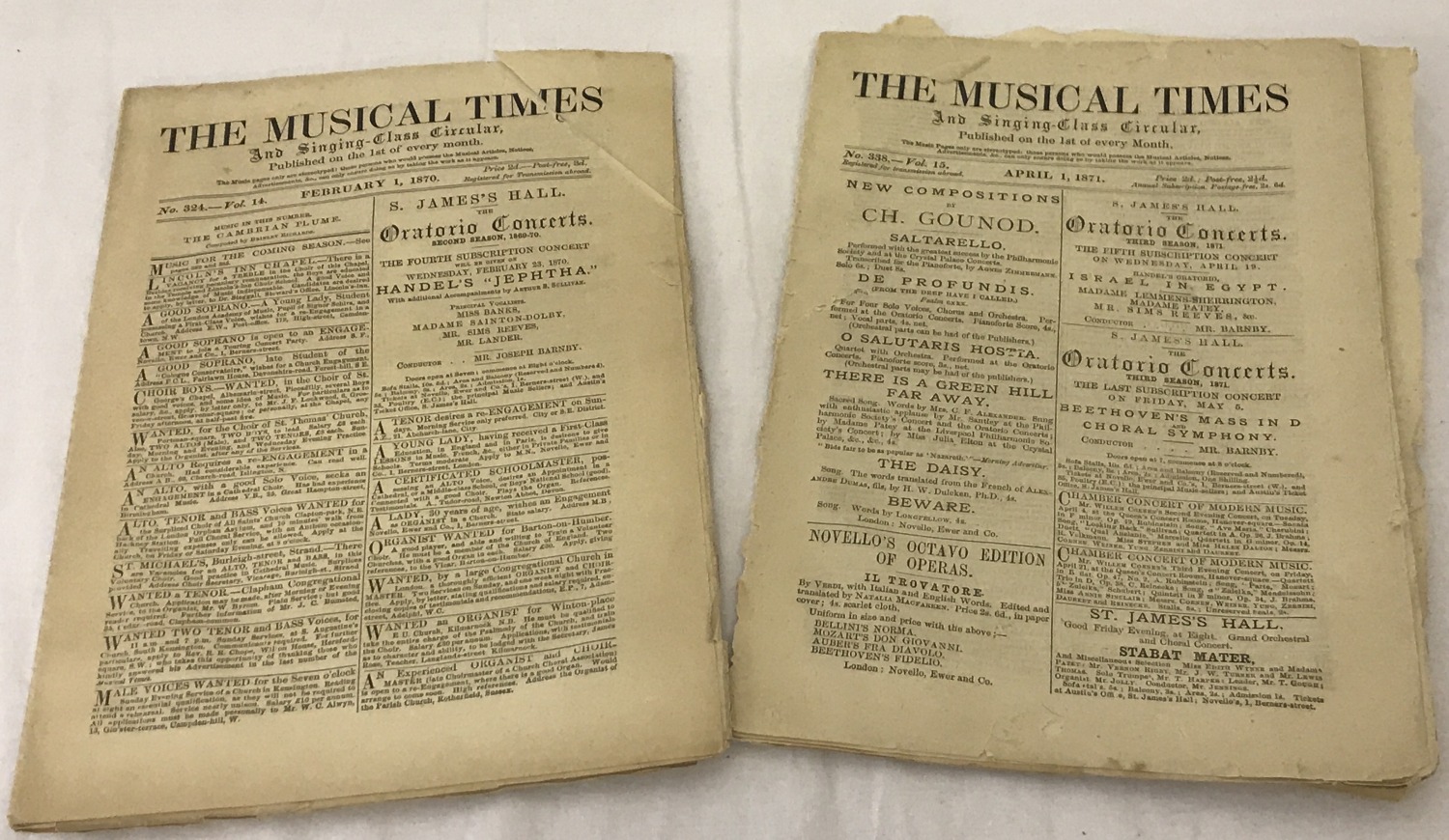 2 antique Musical Times magazines dated 1870 and 1871.