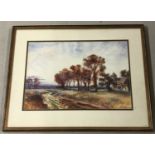 A framed and glazed water colour of a rural autumnal scene by D.Edwards 1935.