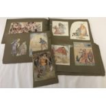 A vintage photograph album containing scrapbook pictures and characters from children's stories.