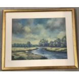 K.Wick, local Norfolk Artist, Pastel scene of "Waveney Valley View".