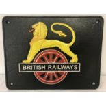 A painted cast iron British Railways wall hanging plaque with lion detail.