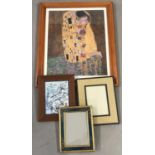 A small collection of frames and prints to include Klimt's "The Kiss".