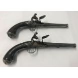 A pair of antique Queen Anne flintlock belt-pistols c 1760, 20 bore.