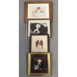 A collection of 4 framed pictures of Kings Charles' spaniels.