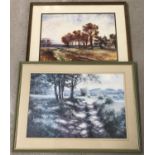 D. Edwards, watercolour of a rural autumnal scene, dated 1935 together with a print "Down The Lane"