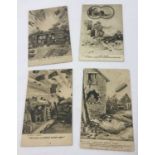6 original WWI Bruce Bairnsfather postcards with one message written on reverse in 'code'.