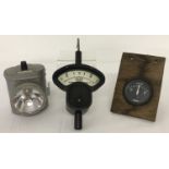 A vintage Mann Egerton volt meter. Together with an Ever Ready cycle lamp and a Lucas amp meter.