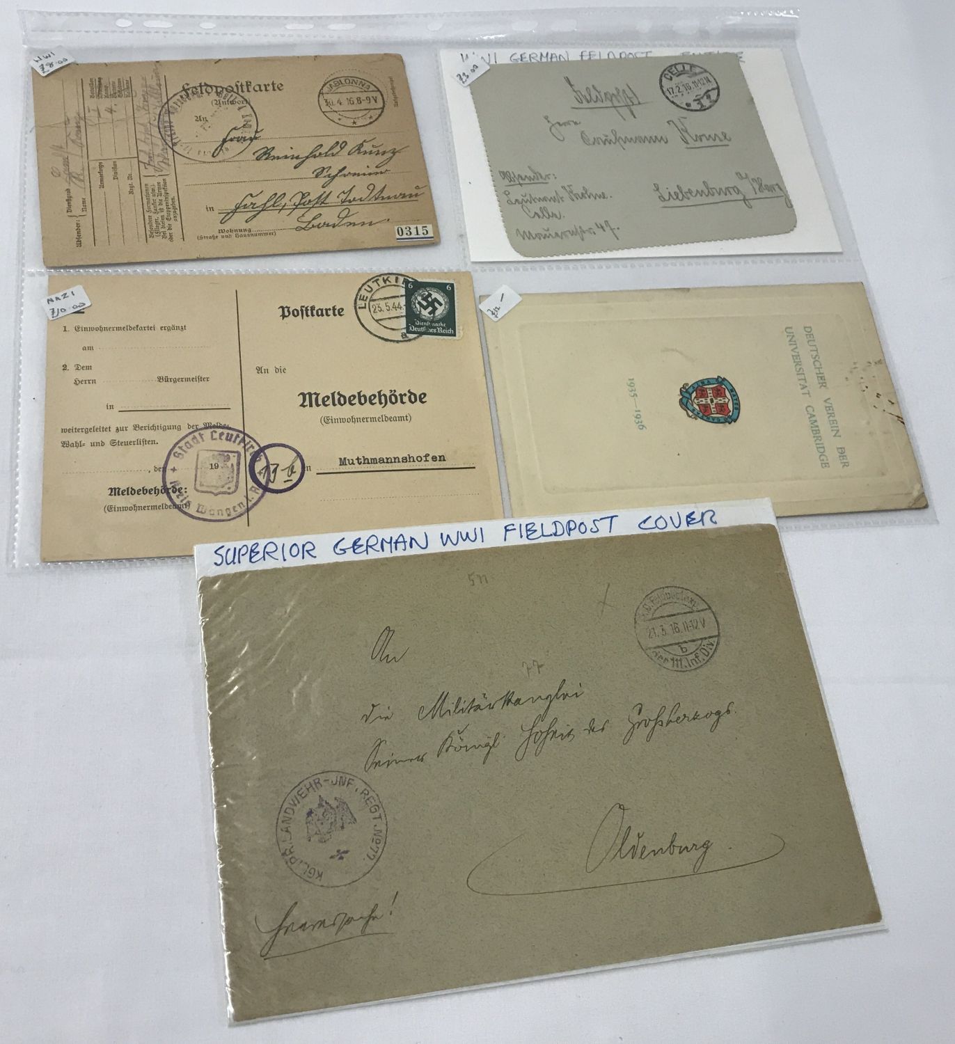 3 x WWI German Field Post covers/letters, WWII German postcard.