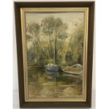 Peter Walbourn, Norfolk artist - framed oil on board "Quiet Backwater The Broads"