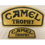 2 painted cast Iron dome topped wall hanging "Camel Trophy" signs.
