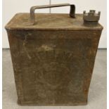 A vintage Shellmex 2 gallon petrol can with brass screw top lid marked 'shell'.