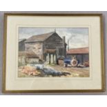 A framed and glazed English school watercolour of a farmyard scene. Unsigned.
