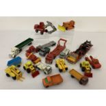 A collection of vintage toy lorries, construction and farm vehicles by Matchbox.
