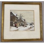 An English school late 19th/early 20th century watercolour of children playing in the snow.