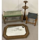 2 vintage wooden framed string top stools.