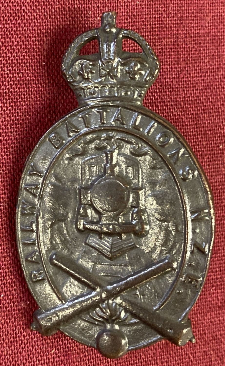 A WWI Style New Zealand Railway Battalion Officers cap badge.