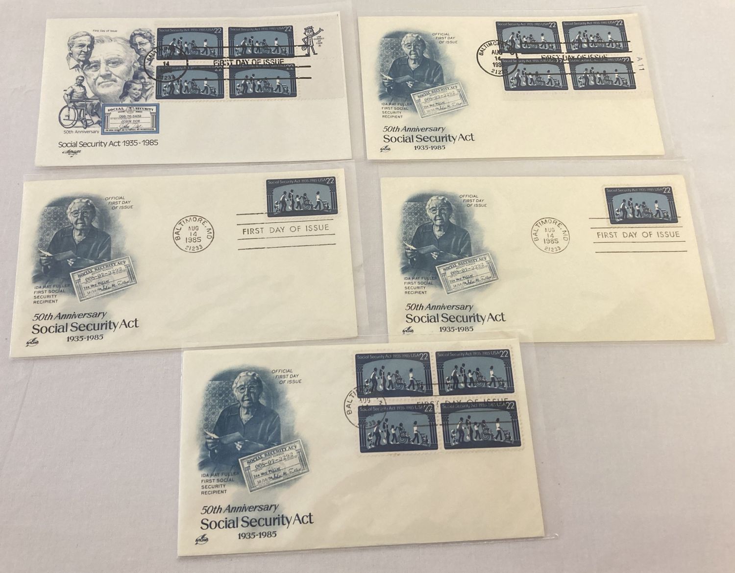 5 American "Social Security Act" first day covers dating from 1985.