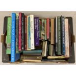 A box of vintage & modern books relating to: gardening, wildlife, art, wine making & architecture.