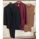 3 ladies vintage trouser suits. A black button front single breasted jacket with matching tapered