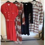 4 1970's and 80's vintage dresses in varying style and colours.