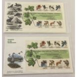 2 Canadian "International Philatelic Exhibition" first day covers. Each showing a pane of 8 stamps.