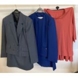 2 1980's vintage skirt suits. A smart grey blue double breasted jacket with matching skirt,