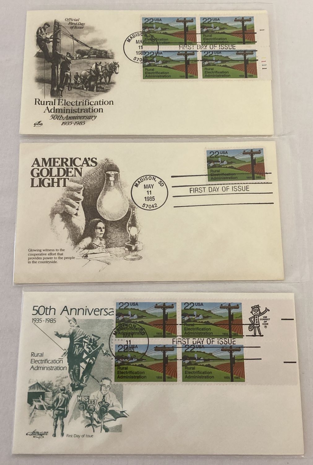 3 American first day covers relating to electricity from the 1980's.