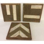 3 modern design wooden wall hanging plaques with whitewash detail.
