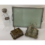 4 vintage glass and metal ware items.