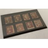8 franked Victoria penny red stamps. 4 with Maltese cross mark.