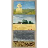 3 unframed oil on board paintings by local Norfolk artist Pamela Richardson.