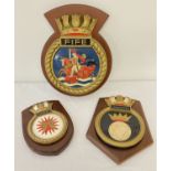 3 vintage wall hanging Naval plaques from HMS Lowestoft, Somerset and Fife.
