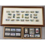 A collection of framed and glazed "Buses and Trams" tea cards by Hitchmans.
