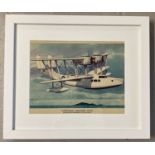 A framed and glazed 1940's colour print of a Supermarine Reconnaissance Bomber Flying-Boat.
