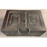 A Victorian cast iron 2 handled revenue strong box.