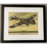 A framed and glazed 1940's colour print of a Armstrong Whitworth Bomber Monoplane.