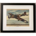 A framed and glazed 1940's colour print of a Vickers Wellesley Bomber Monoplane.