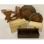 A collection of vintage wooden items.