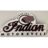 Indian motorcycles painted cast iron dome shaped wall hanging plaque, with fixing holes.