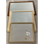 3 framed wall hanging mirrors to include one with kitten and ball of wool decoration.