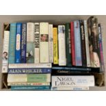 A box of modern hardback books to include biographies, travel accounts and other non-fiction books.