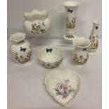 7 pieces of Aynsley ceramics in Little Sweetheart, Cottage Garden & Nature's Delights patterns.