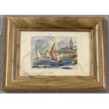 A small framed and glazed water colour "Around The Jetty" by R.C. Bean, depicting sailing boats.