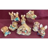A collection of 9 Pendelfin ceramic figures to include Scout, Little Mo and Peggy.
