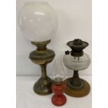 3 vintage oil lamps in varying sizes and conditions to include "messengers No 2".