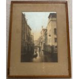 A framed and glazed hand tinted photograph of Venice.