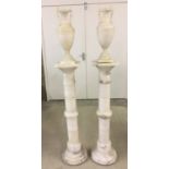 2 large alabaster sectional pedestals. Both need central support rods.