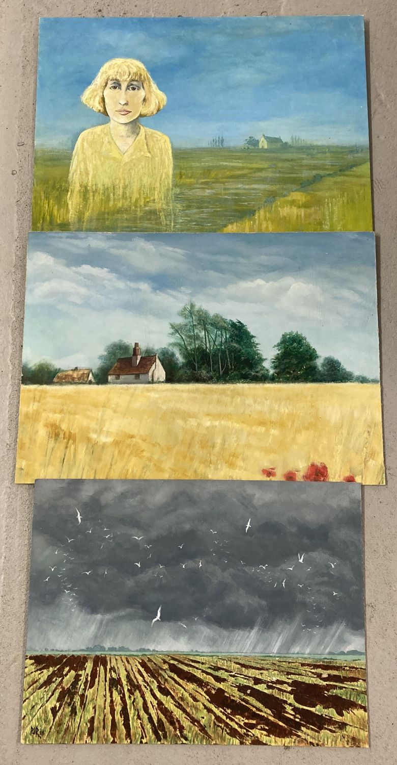 3 unframed oil on board paintings by local Norfolk artist Pamela Richardson.